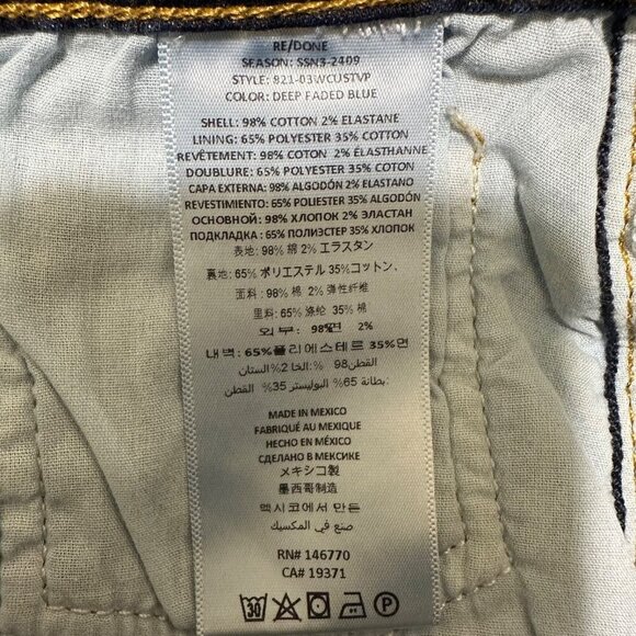 Re/Done Womens Size 27 Deep Faded Blue High Rise Stovepipe Jean Comfort Stretch - Picture 10 of 10
